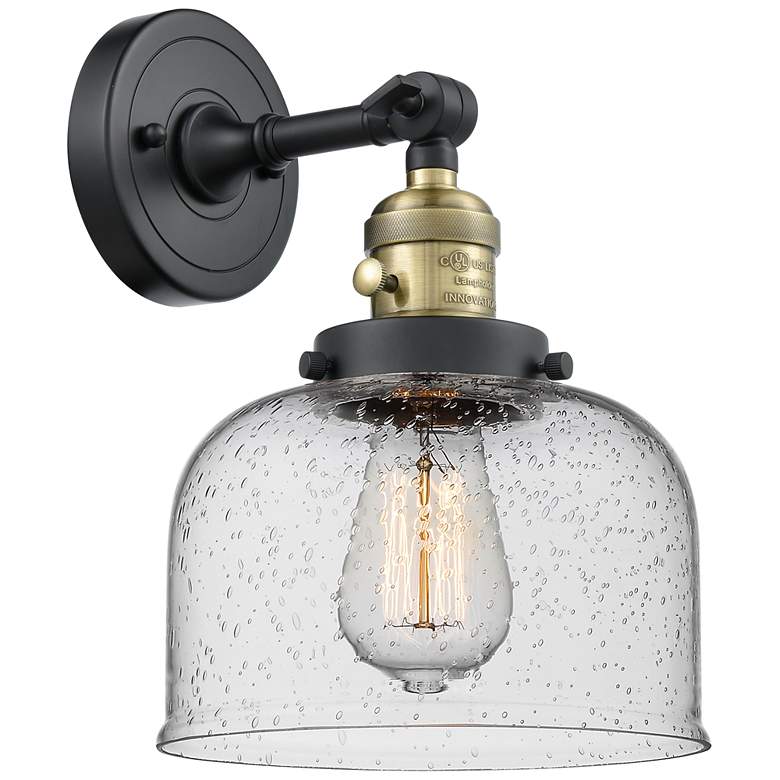 Image 1 Bell 12" High Black Brass Sconce w/ Seedy Shade