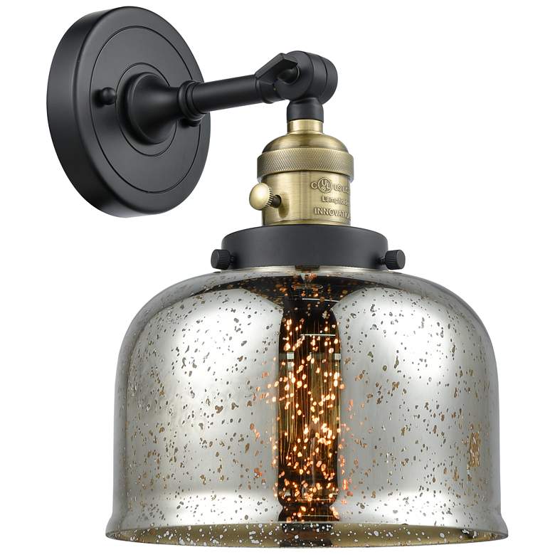 Image 1 Bell 12 inch High Black Brass Sconce w/ Silver Plated Mercury Shade