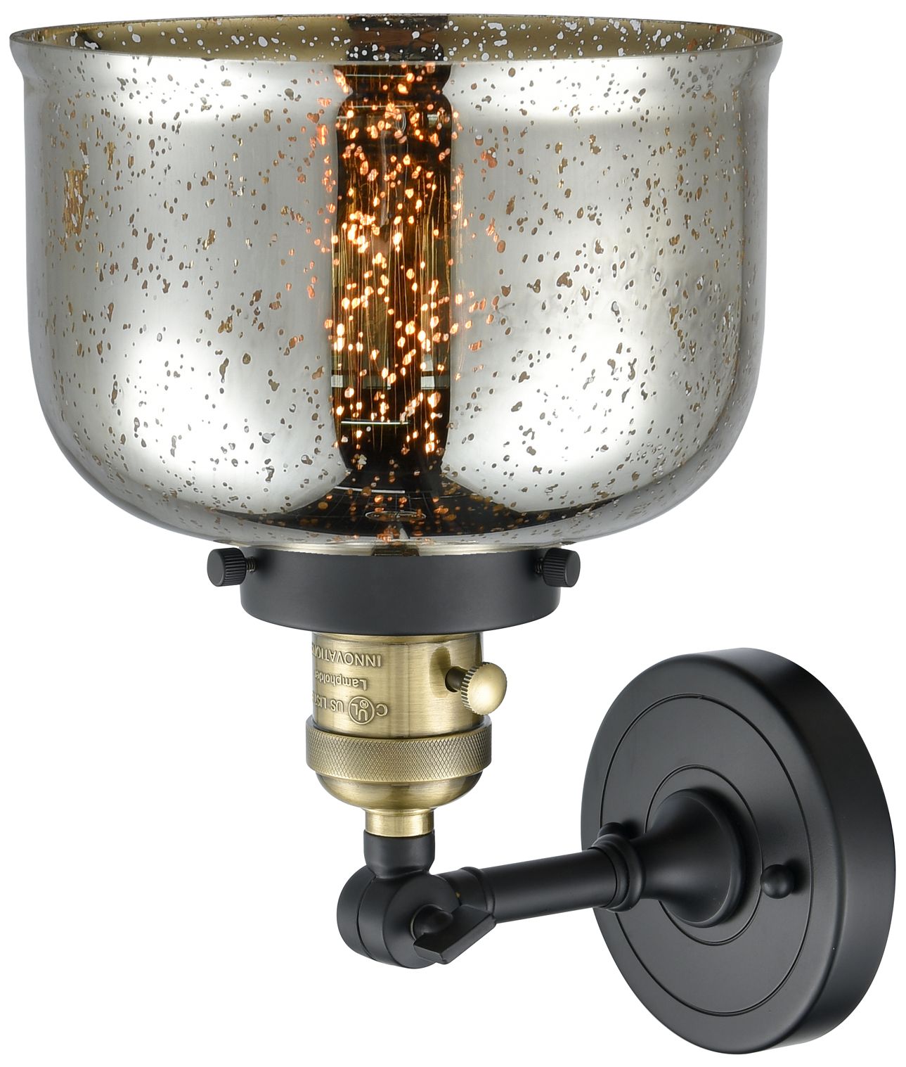 Image 2 Bell 12" High Black Brass Sconce w/ Silver Plated Mercury Shade more views