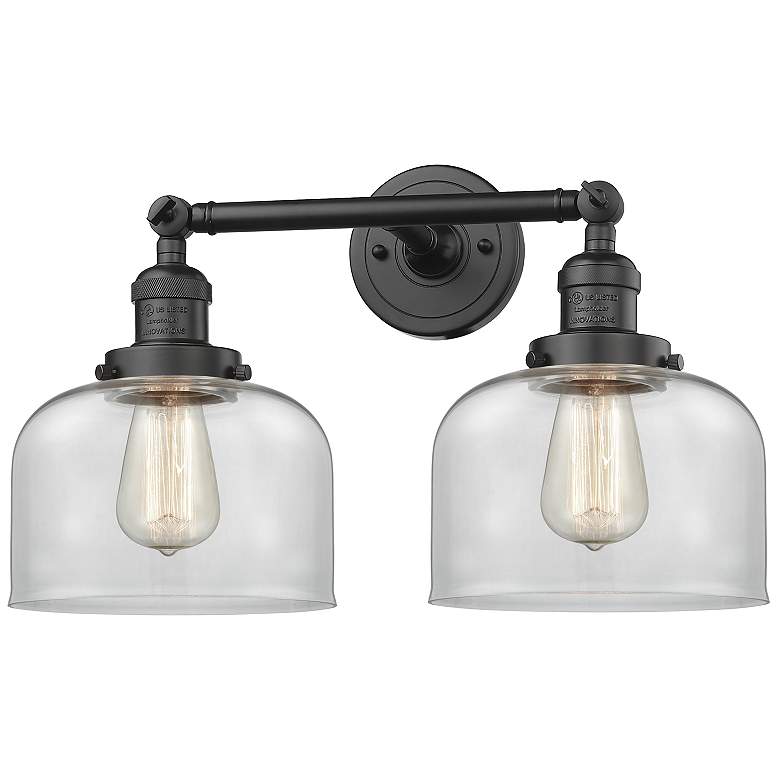 Image 1 Bell 12" High Bronze 2-Light Wall Sconce w/ Clear Shade