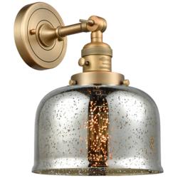 Bell 12" High Brushed Brass Silver Mercury Glass Wall Sconce