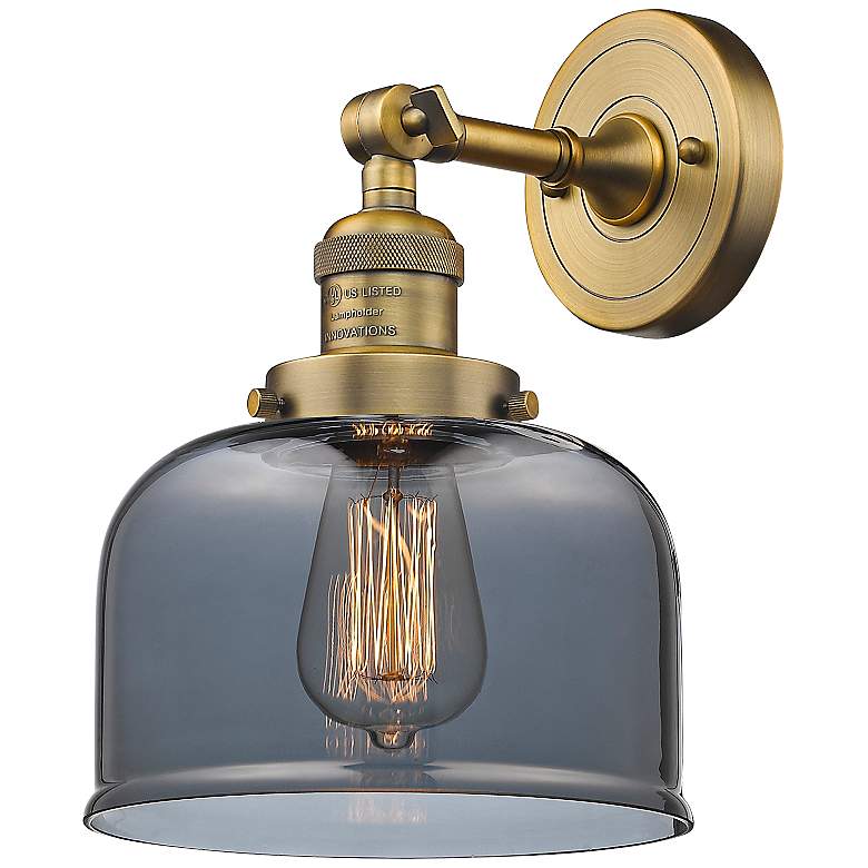 Image 1 Bell 12" High Brushed Brass Smoke Glass Wall Sconce