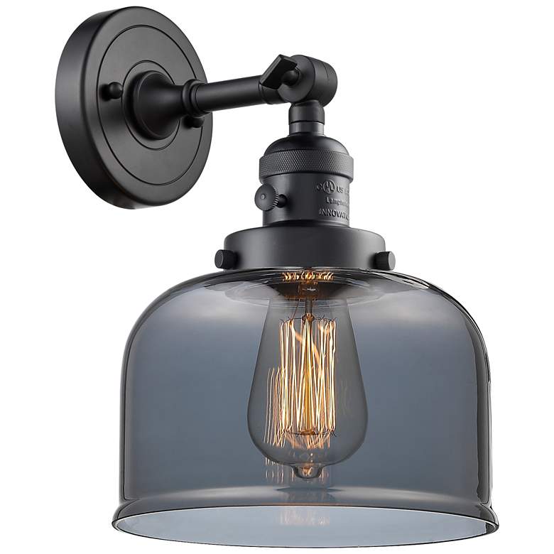 Image 1 Bell 12 inch High Matte Black Sconce w/ Plated Smoke Shade