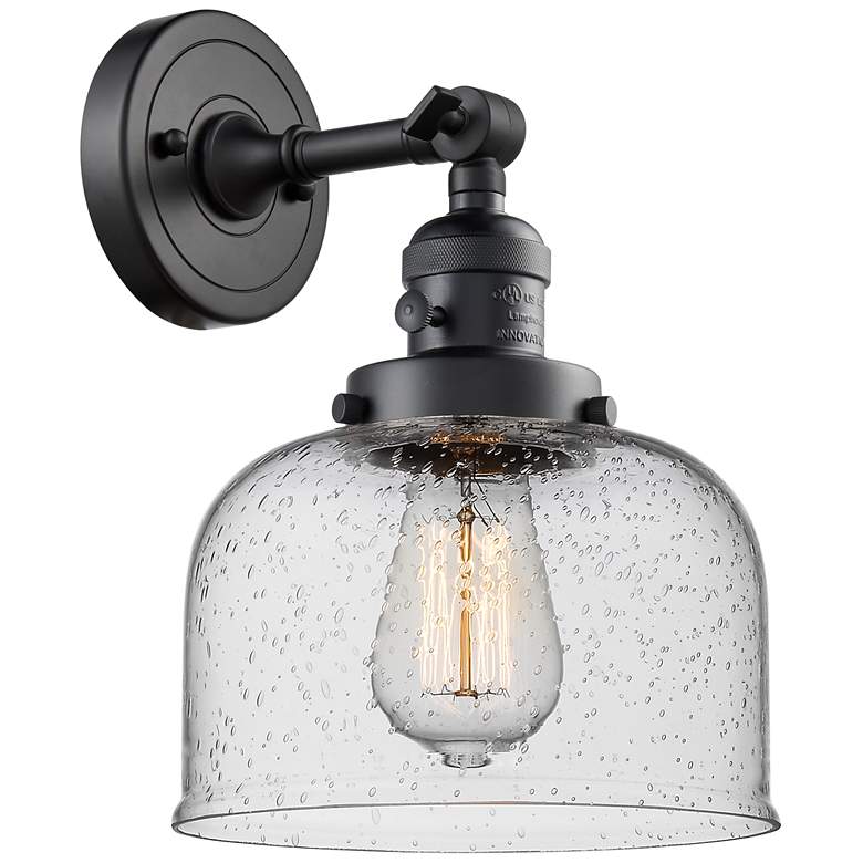 Image 1 Bell 12" High Matte Black Sconce w/ Seedy Shade