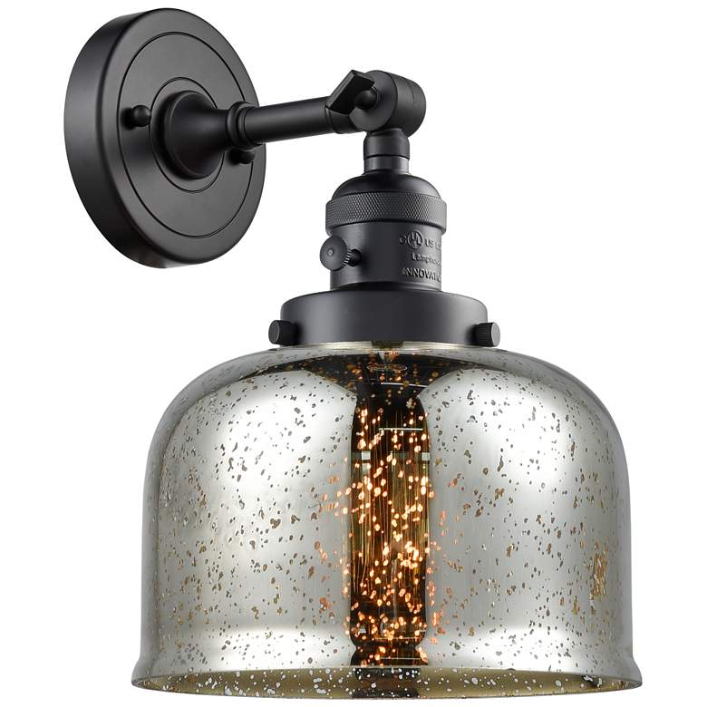 Image 1 Bell 12" High Matte Black Sconce w/ Silver Plated Mercury Shade