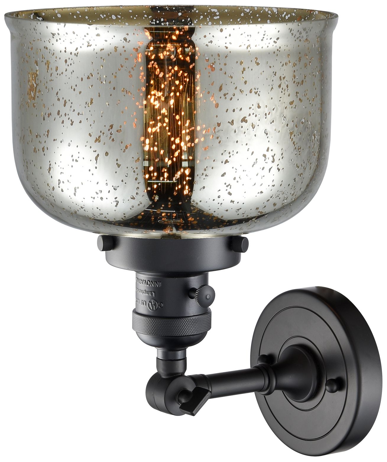 Image 2 Bell 12" High Matte Black Sconce w/ Silver Plated Mercury Shade more views