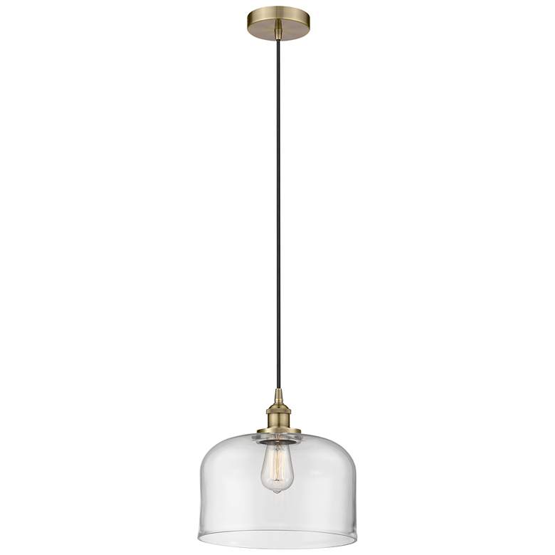 Image 1 Bell 12" LED Mini Pendant - Antique Brass - Clear Shade