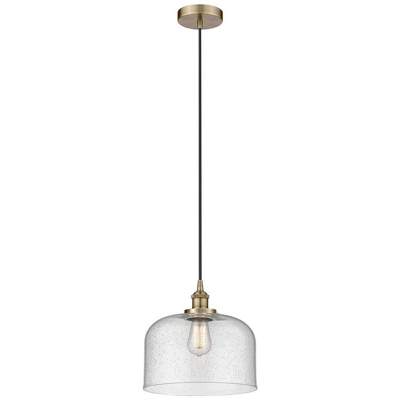 Image 1 Bell 12 inch LED Mini Pendant - Antique Brass - Seedy Shade