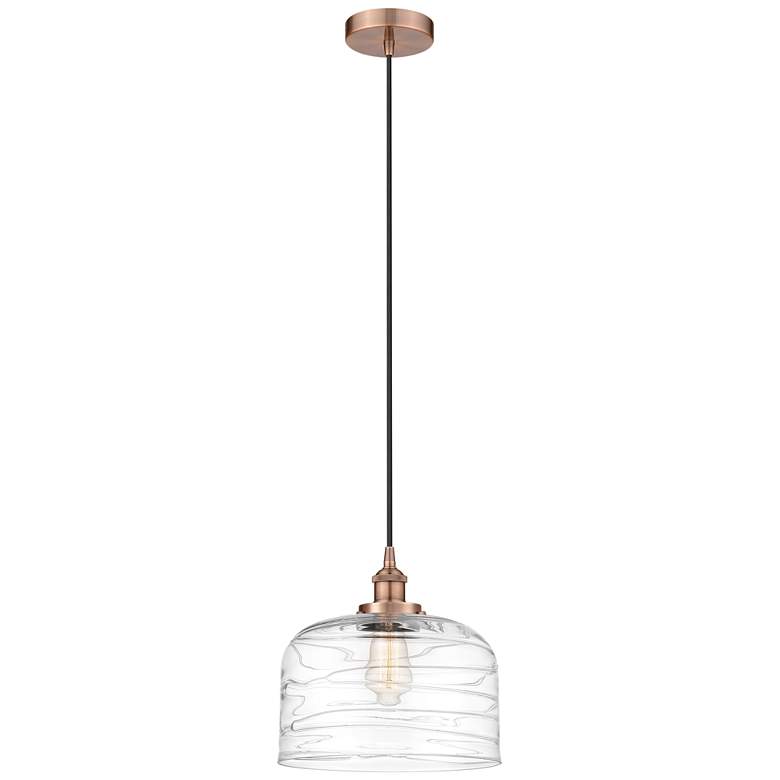Image 1 Bell 12" LED Mini Pendant - Antique Copper - Clear Deco Swirl Shade