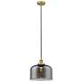 Bell 12" LED Mini Pendant - Brushed Brass - Plated Smoke Shade