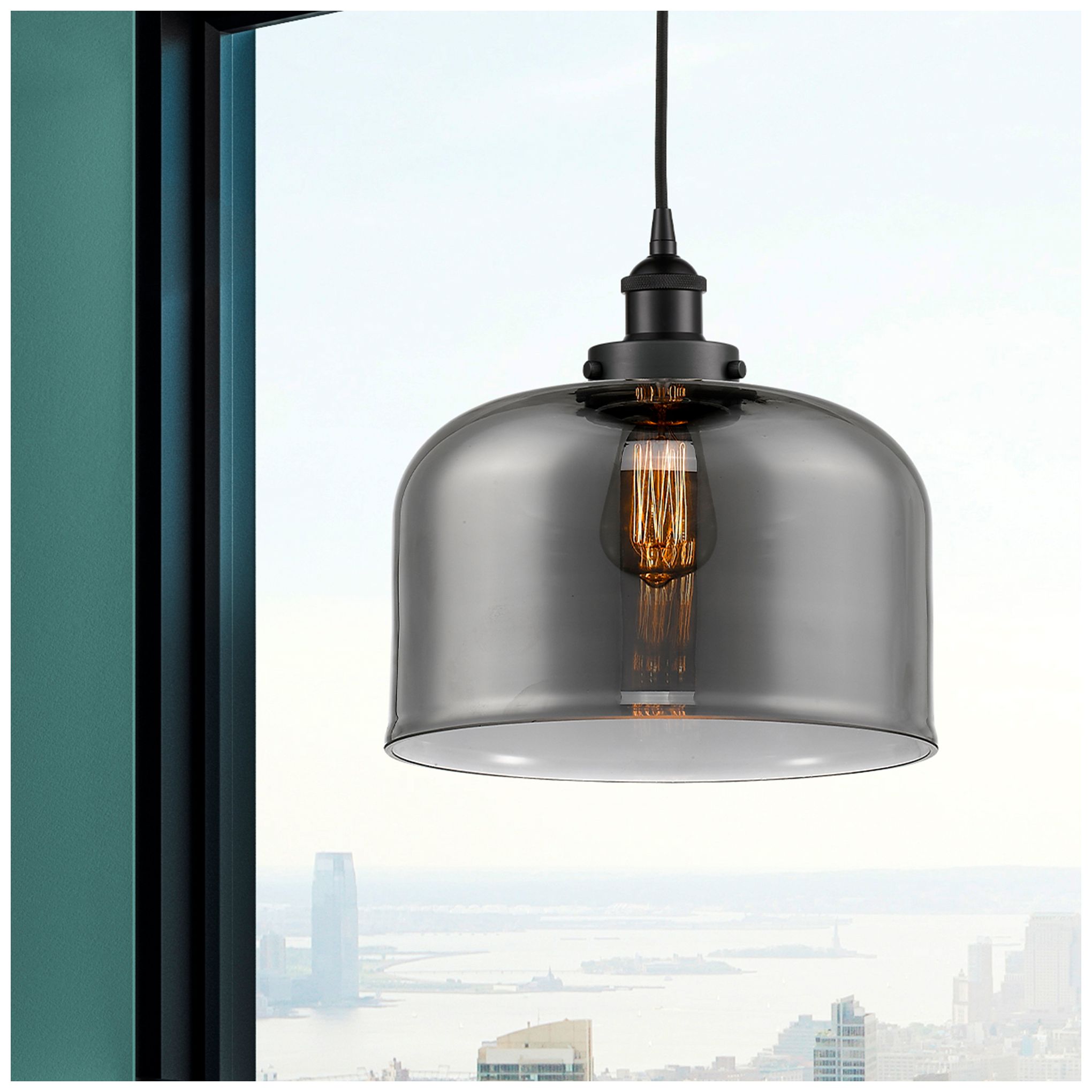 Image 2 Bell 12" LED Mini Pendant - Matte Black - Plated Smoke Shade more views