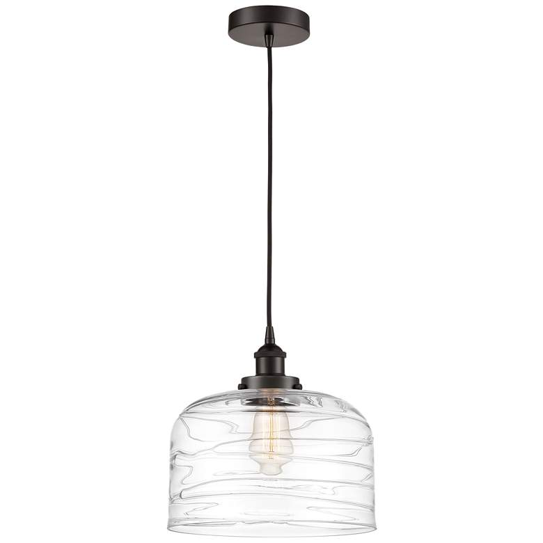 Image 1 Bell 12 inch LED Mini Pendant - Oil Rubbed Bronze - Clear Deco Swirl Shade