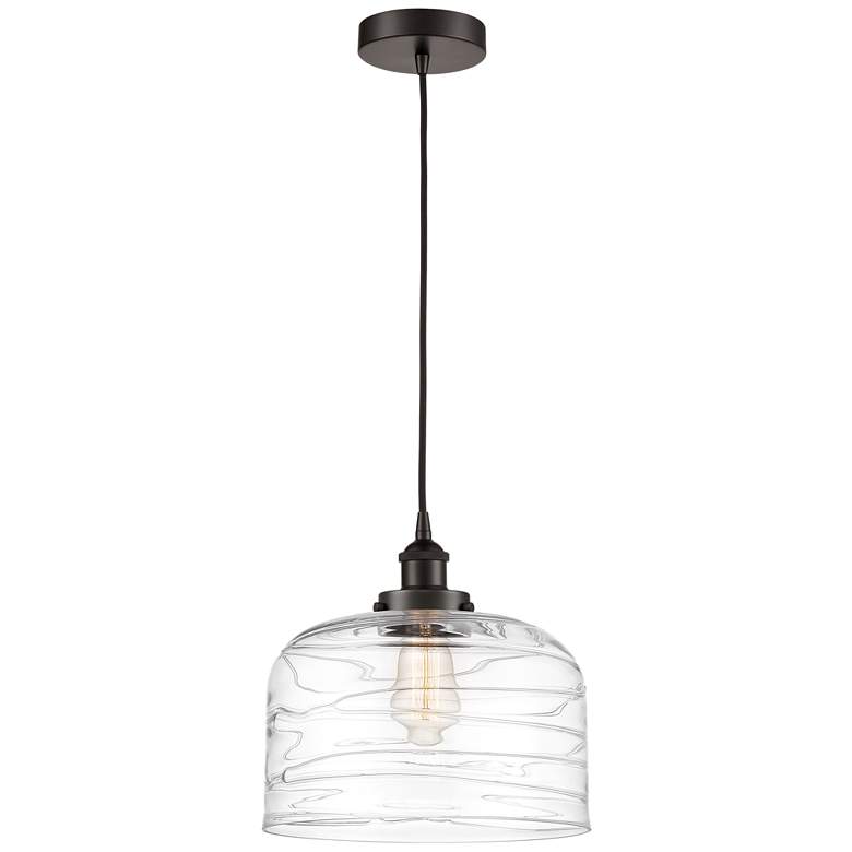 Image 1 Bell 12" LED Mini Pendant - Oil Rubbed Bronze - Clear Deco Swirl Shade