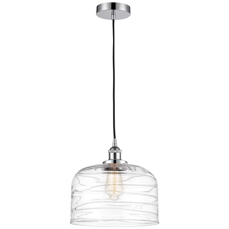 Image 1 Bell 12" LED Mini Pendant - Polished Chrome - Clear Deco Swirl Shade