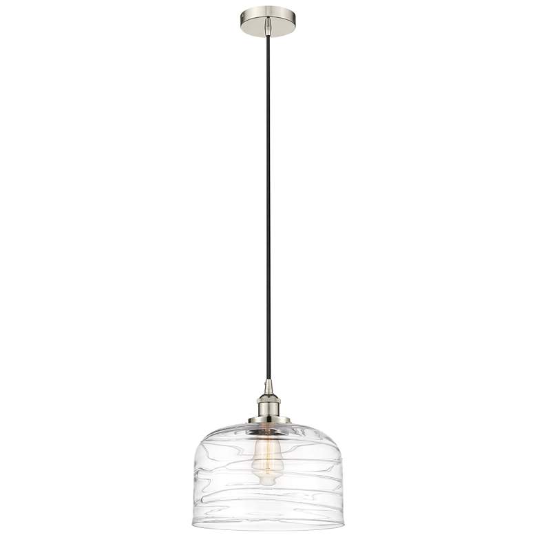 Image 1 Bell 12 inch LED Mini Pendant - Polished Nickel - Clear Deco Swirl Shade