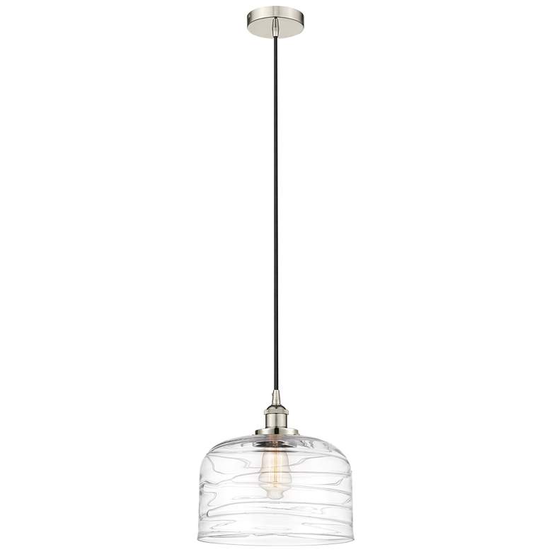 Image 1 Bell 12" LED Mini Pendant - Polished Nickel - Clear Deco Swirl Shade