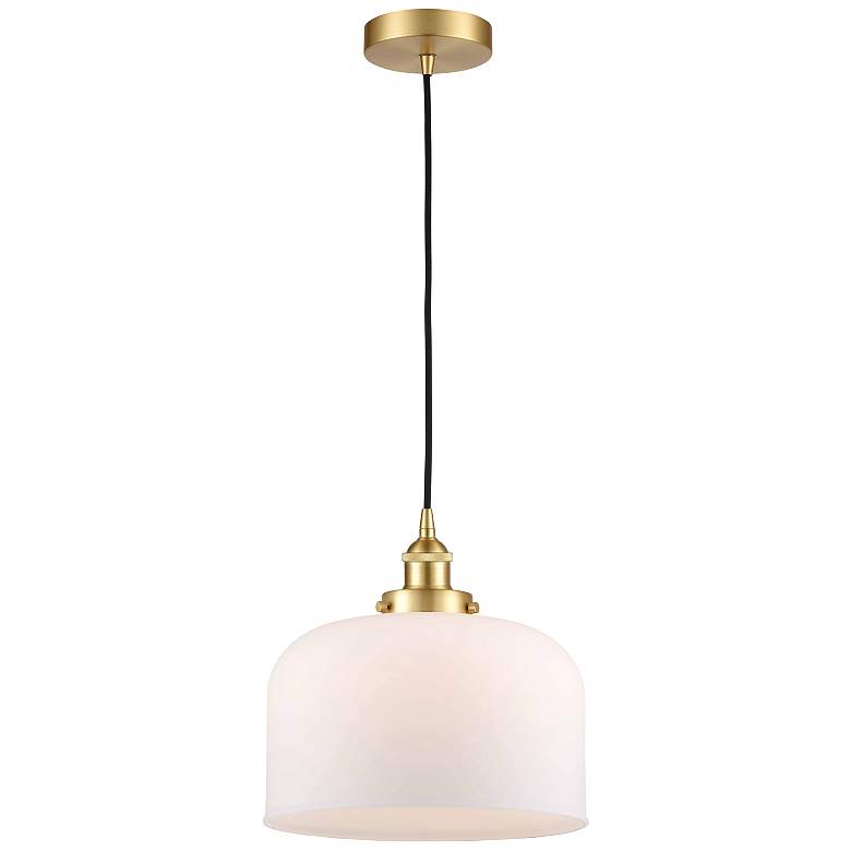 Image 1 Bell 12" LED Mini Pendant - Satin Gold - Matte White Shade