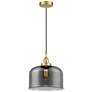 Bell 12" LED Mini Pendant - Satin Gold - Plated Smoke Shade