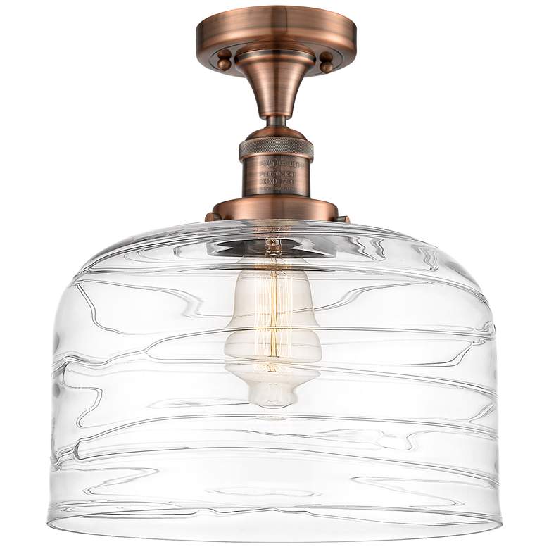 Image 1 Bell 12" LED Semi-Flush Mount - Antique Copper - Clear Deco Swirl Shad