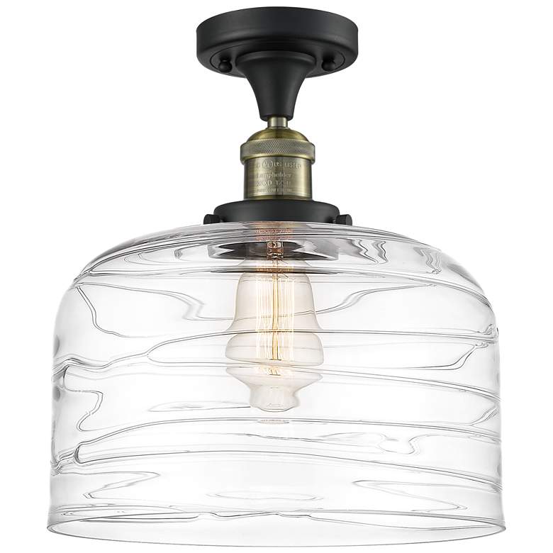 Image 1 Bell 12" LED Semi-Flush Mount - Black Antique Brass - Clear Deco Swirl