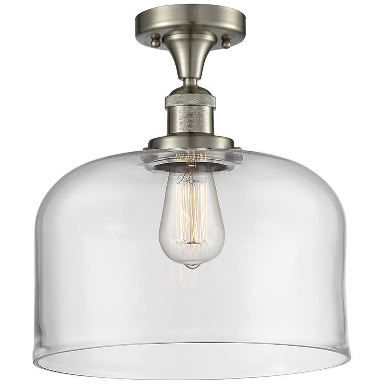 Image 1 Bell 12" LED Semi-Flush Mount - Brushed Satin Nickel - Clear Shade