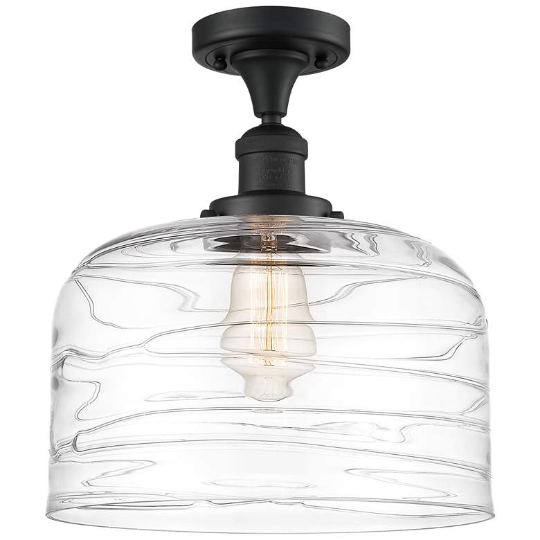 Image 1 Bell 12 inch LED Semi-Flush Mount - Matte Black - Clear Deco Swirl Shade