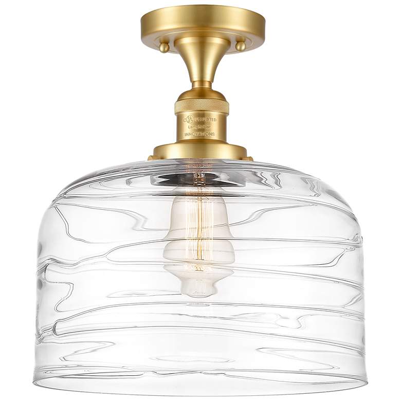 Image 1 Bell 12 inch LED Semi-Flush Mount - Satin Gold - Clear Deco Swirl Shade