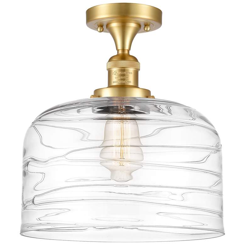 Image 1 Bell 12" LED Semi-Flush Mount - Satin Gold - Clear Deco Swirl Shade