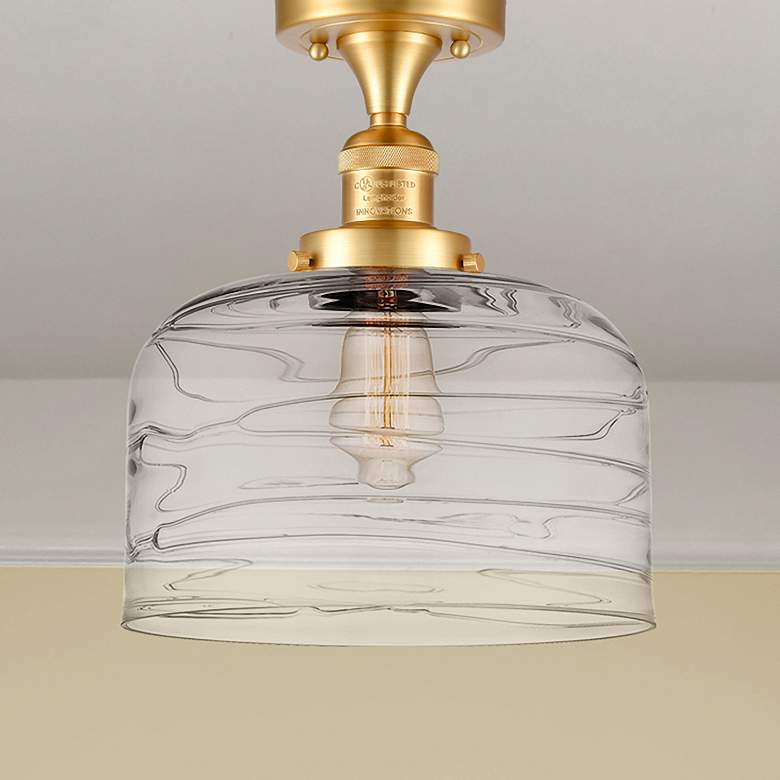Image 1 Bell 12" LED Semi-Flush Mount - Satin Gold - Clear Deco Swirl Shade