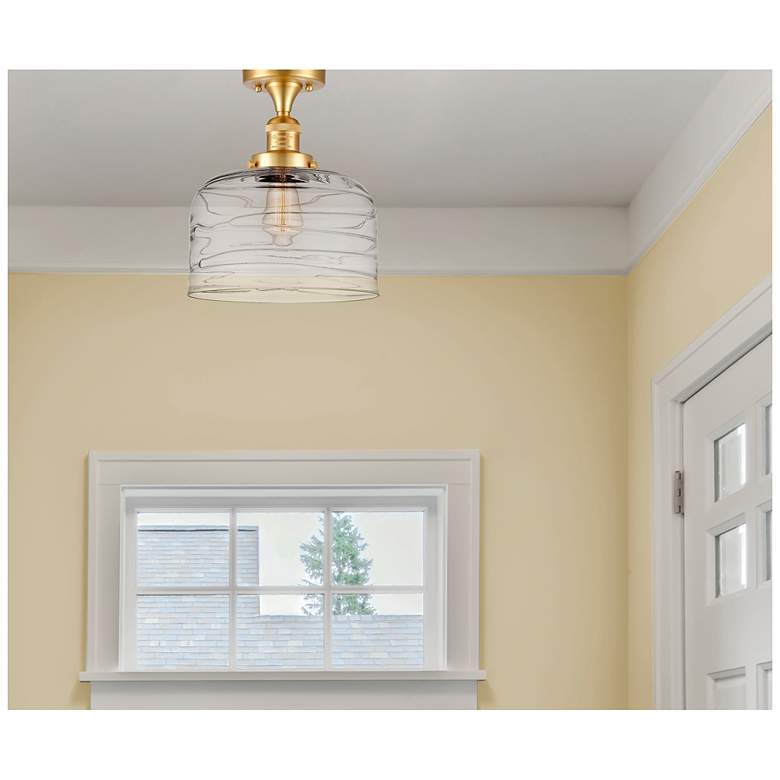 Image 3 Bell 12" LED Semi-Flush Mount - Satin Gold - Clear Deco Swirl Shade more views