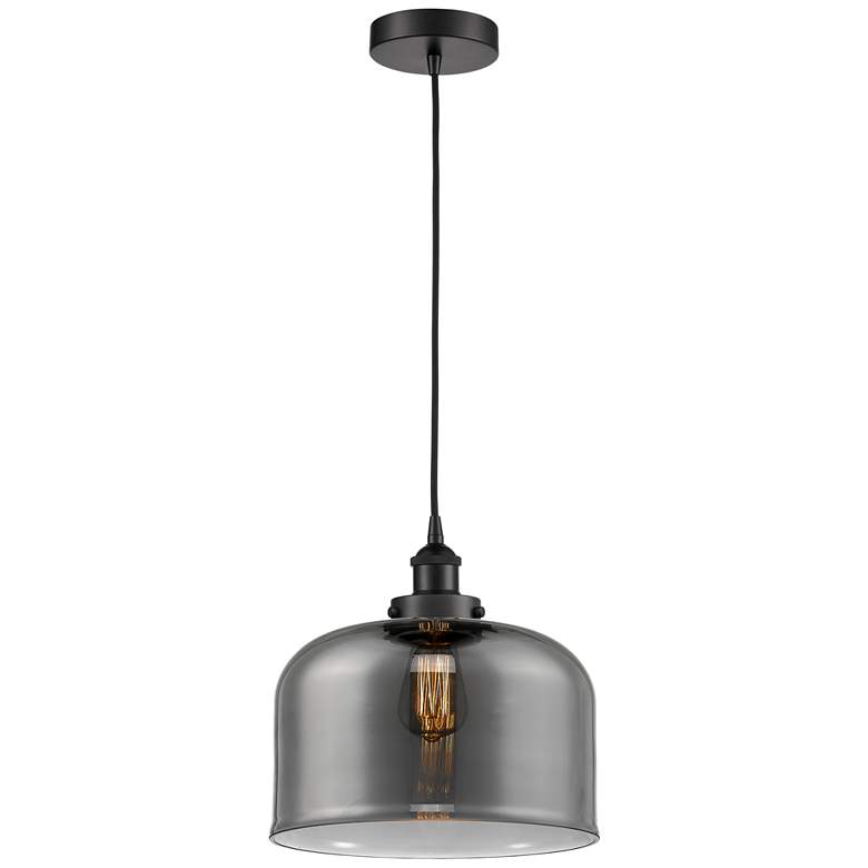 Image 1 Bell 12" Matte Black Mini Pendant w/ Plated Smoke Shade