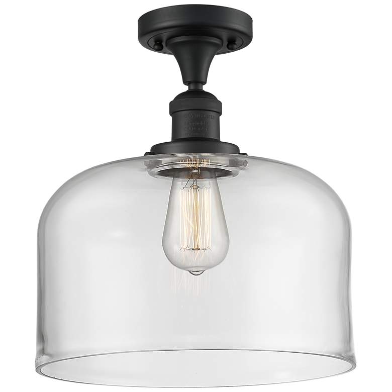 Image 1 Bell 12" Matte Black Semi Flush Mount w/ Clear Shade