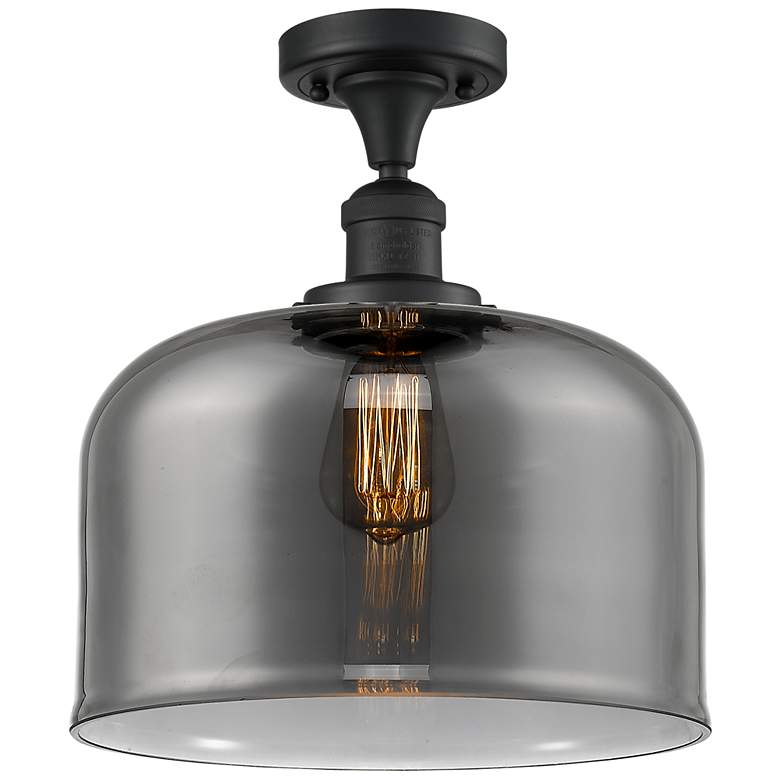 Image 1 Bell 12" Matte Black Semi Flush Mount w/ Plated Smoke Shade