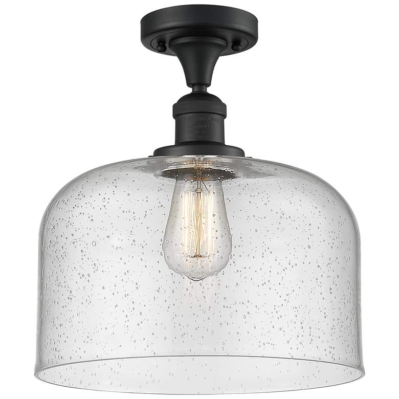 Image 1 Bell 12" Matte Black Semi Flush Mount w/ Seedy Shade