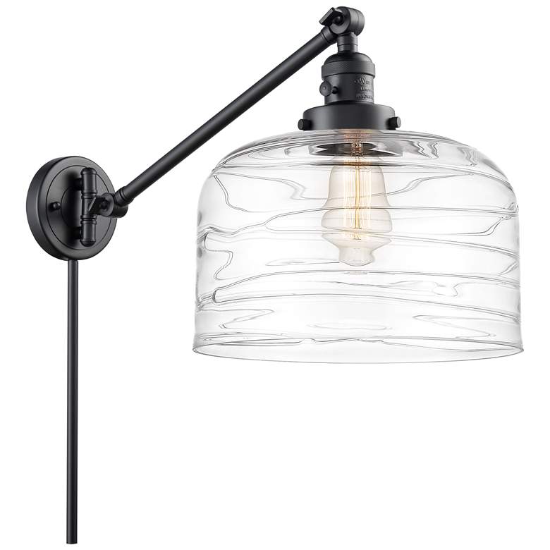 Image 1 Bell 12" Matte Black Swing Arm With Clear Deco Swirl Shade
