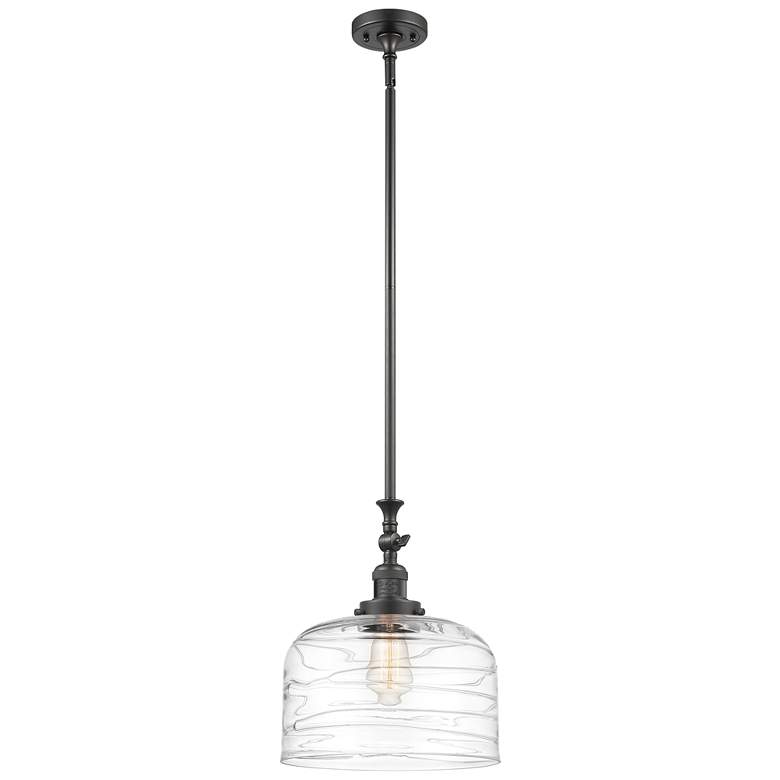 Image 1 Bell 12" Oil Rubbed Bronze Stem Hung Mini Pendant w/ Clear Deco Swirl