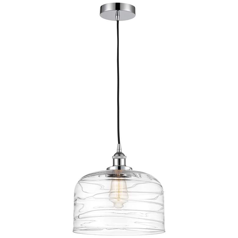 Image 1 Bell 12" Polished Chrome Mini Pendant w/ Clear Deco Swirl Shade