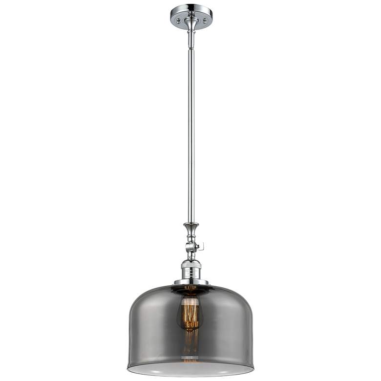 Image 1 Bell 12" Polished Chrome Stem Hung Mini Pendant w/ Plated Smoke Shade