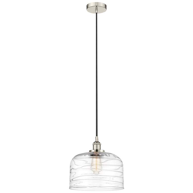 Image 1 Bell 12" Polished Nickel Mini Pendant w/ Clear Deco Swirl Shade