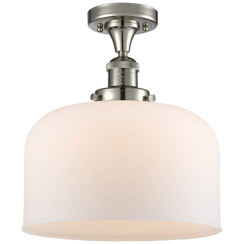 Image 1 Bell 12" Polished Nickel Semi Flush Mount w/ Matte White Shade
