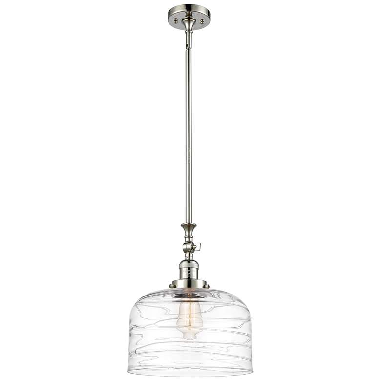 Image 1 Bell 12" Polished Nickel Stem Hung Mini Pendant w/ Clear Deco Swirl Sh