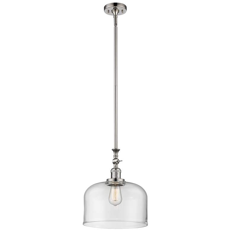 Image 1 Bell 12" Polished Nickel Stem Hung Mini Pendant w/ Clear Shade