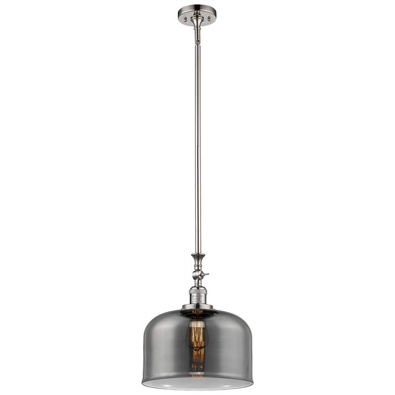 Image 1 Bell 12" Polished Nickel Stem Hung Mini Pendant w/ Plated Smoke Shade