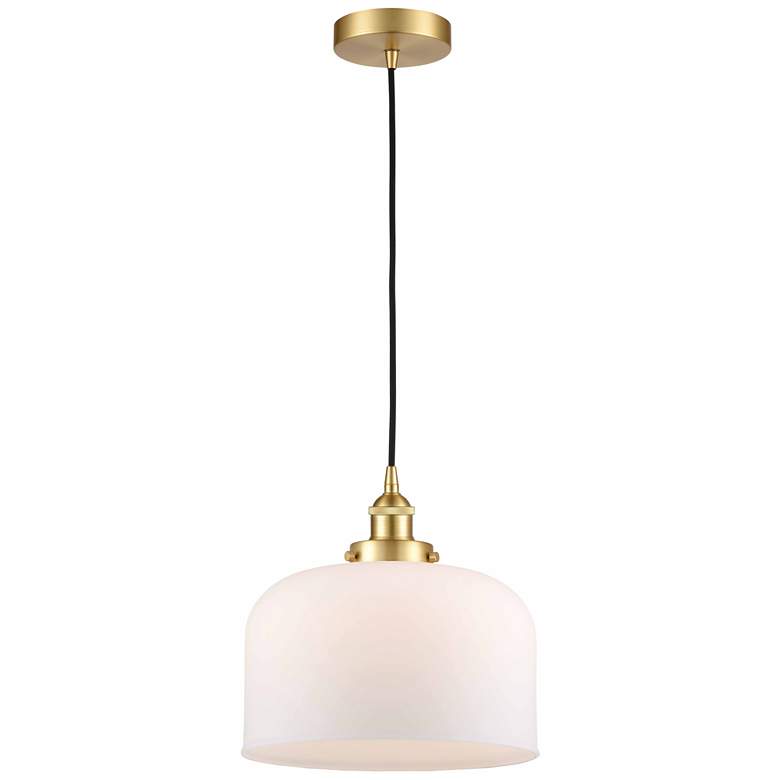 Image 1 Bell 12" Satin Gold Mini Pendant w/ Matte White Shade