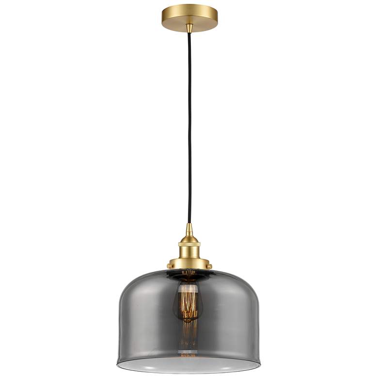 Image 1 Bell 12" Satin Gold Mini Pendant w/ Plated Smoke Shade