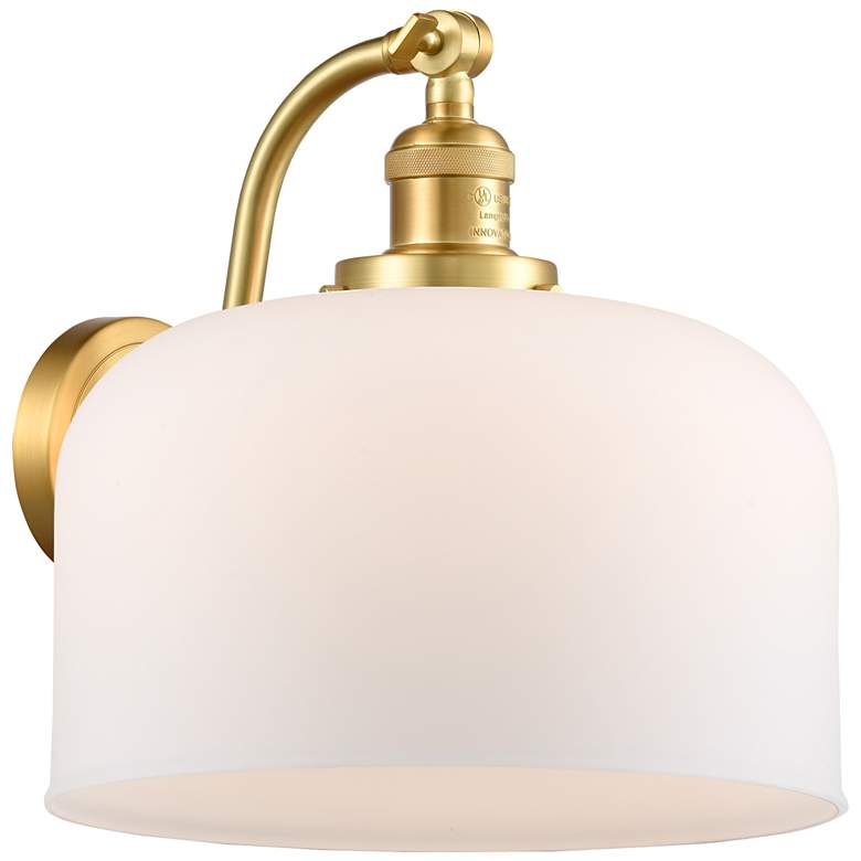 Image 1 Bell 12" Satin Gold Sconce w/ Matte White Shade