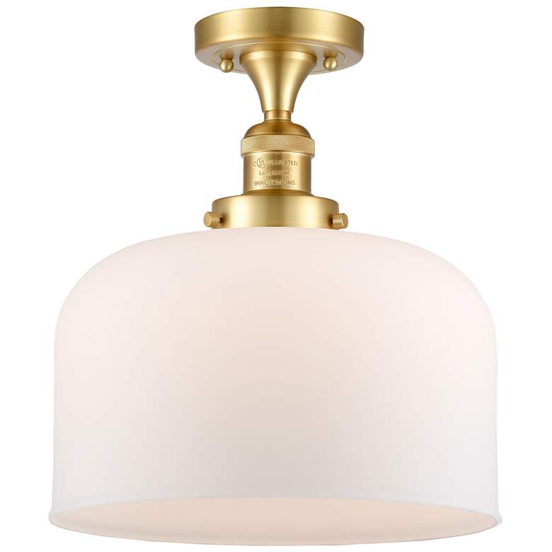 Image 1 Bell 12" Satin Gold Semi Flush Mount w/ Matte White Shade