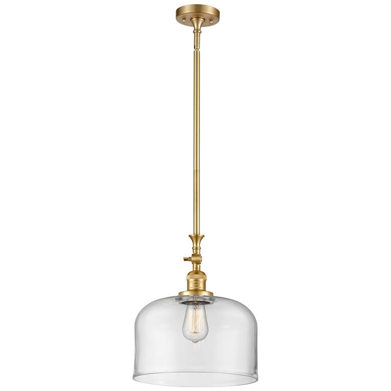 Image 1 Bell 12" Satin Gold Stem Hung Mini Pendant w/ Clear Shade
