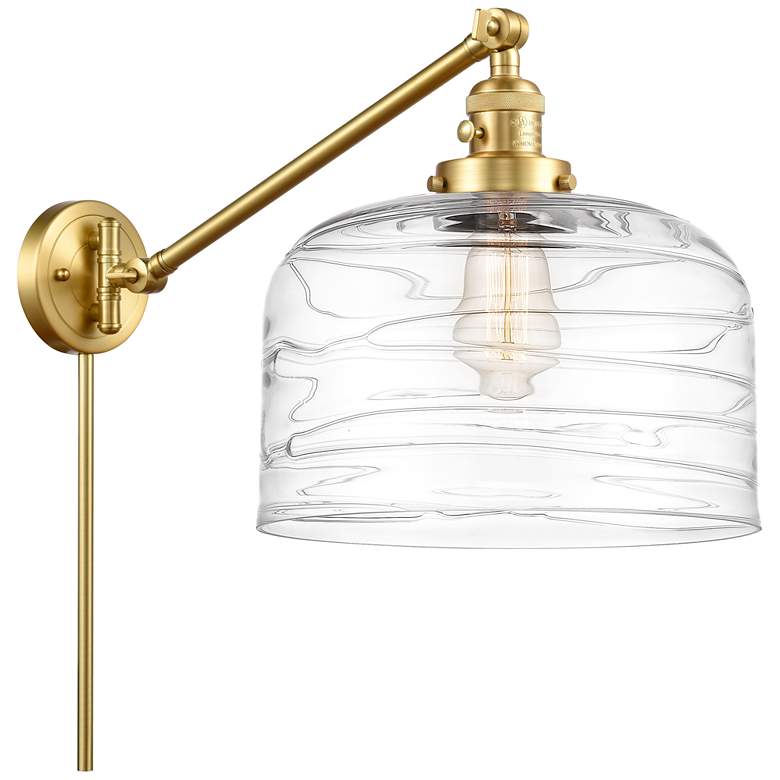 Image 1 Bell 12" Satin Gold Swing Arm With Clear Deco Swirl Shade