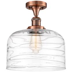 Bell 12" Semi-Flush Mount - Antique Copper - Clear Deco Swirl Shade